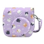 Phetium Instant Camera Protective Case Compatible with Instax Mini 12/11,PU Leather Bag with Pocket and Adjustable Shoulder Strap(Purple cat)