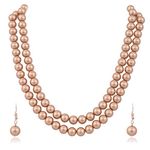 Ratnavali Jewels Imitation Pearl 10MM Bead Size Double Strand Necklace Pearl Moti Mala Jewellery Set with Earrings for Women Girls