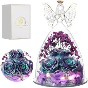 Tiaronics Mothers Day Rose Gifts for Women Preserved Real Flower in Glass Angel Figurines Roses for Delivery Prime Birthday Gifts for Mom Grandma Girlfriend Wife Her, GlitterBluePurple