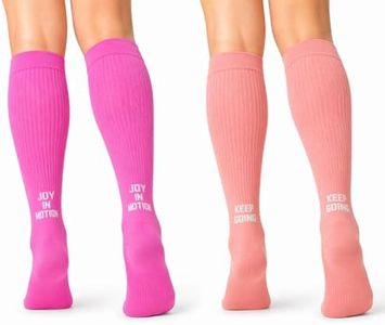 CopperJoint Knee High Compression Socks for Women and Men, Graduated Long Compression Socks for All-Day Standing, Sports & Travel, 15-20 mmHg Leg Support for Daily Wear - 2 Pairs, Pink, Medium