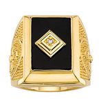 PalmBeach Jewelry Men's Yellow Gold-Plated Emerald Cut Natural Black Onyx and Diamond Accent Cross Ring Sizes 8-13, Metal, Onyx Diamond