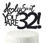 veegood Happy 32nd Birthday Cake Topper 32 Birthday Cake Toppers-Black Glitter, Funny 32nd Cake Topper for Men,32 Cake Topper For Women, 32nd birthday decorations,32nd Birthday Cake Topper Thirty two