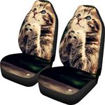 Amzbeauty Front Seat Cover 3D Cute Cat Print Car Seat Protector Covers Elastic Back Easy Install Universal Fit, 2pc, Fit Most Car Truck Suv or Van