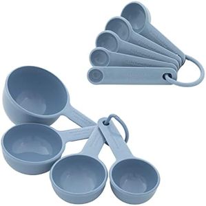 KitchenAid Universal Easy to Read Measuring Cup and Spoon Set with Soft Grip Handle for Maximum Control, Hang Hole and Nesting for Easy Storage, Dishwasher Safe, 9 Piece, Blue Velvet