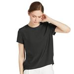 LilySilk Silk Shirt for Women Round Neck Short Sleeves Casual Blouse 100% Silk (14-16/XL, Black)