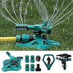 WISDOMWELL Garden Sprinkler Adjustable water spray range Suitable for large areas of lawn Automatic 360 Degree 3 Arm Rotating Sprinkler System Sprinklers (1Sprinkler+4Connectors+2 Sprinkler Head)