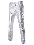 ZEROYAA Mens Night Club Metallic Gold Suit Pants/Straight Leg Trousers 34/Tag Asian XXL Silver