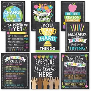 9 Colorful Classroom Decor Signs - Welcome Sign For Classroom Motivational Posters For Classroom Bulletin Board Decorations, Growth Mindset Classroom Posters Elementary, Middle School, Classroom Rules