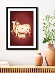 999STORE Fiber wall pictures for living room wall portraits for living room cow paintings for home décor Nandi Cow with calf stylish modern art (Set Of 1 Paper 40X60 cm Black) BLF4060205077