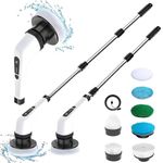 Etekcity Cleaning Electric Spin Scrubber,Upgrade LED Display Cordless Shower Scrubber with 8 Replaceable Brush Heads Adjustable 2 Speeds Extension Handle Power Cleaning Brush for Bathroom, Floor