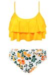 SHEKINI Mother and Daughter Swimwear Family Swimsuit Flounce Ruffle Bathing Suit (Yellow - B, 8-10 Years)