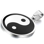 Flongo Men's Vintage Stainless Steel Black White Yin Yang Pendant Necklace, 22 inch Chain, Tai Chi Yin Yang Pendant Balance Symbol Necklace