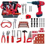 Mscredse Kids Tool Set kit Pretend Play Set Toddler Tool Toys with Construction 48Pcs Electric Drill Gifts for Boys Girls Kids Toddlers Ages 3 4 5 6 7 8 Years up (Red)