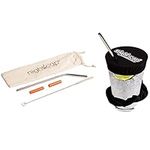 Nightcap - The Original Drink Cover Scrunchie and Straw Kit Bundle, as seen on Shark Tank - Black Scrunchie, 2 Stainless Steel Straws, Straw Brush, 2 Silicon Tips, and Duvet Pouch - Reusable