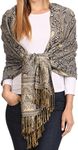 Sakkas 16125 - Kalin Long Wide Woven Patterned Fringe Tassel Pashmina Shawl/Scarf - Black - OS