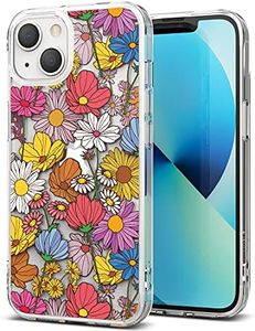 Ringke Fusion Design Compatible with iPhone 13 Case, Transparent Hard Back with Floral Girls Women Design Panel Shockproof TPU Bumper Phone Cover - Vivid Flowers