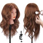 Mannequin Head with 100% Human Hair, SZCY LLC 18" Dark Brown Real Hair Cosmetology Mannequin Head Hair Styling Hairdressing Practice Training Doll Heads with Clamp Holder