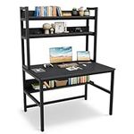 Aquzee Computer Desk with Hutch and Bookshelf, 47 Inch Black Home Office Writing Desk with Storage Shelves, Gaming Table Easy Assemble and All Hardware and Tools Included