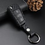 M.JVisun Soft Silicone Rubber Carbon Fiber Texture Case for Audi Flip Car Remote Key Fob Cover for Audi A1 A3 A4 A6 A8 Quattro Q2 Q3 Q7 R8 RS3 RS6 S3 S6 TT TTS Remote Key - Black - Round Keychain