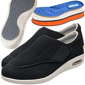 Aocase Hommes Chaussures Diabétiques Chaussures Orthopédiques Extra Larges Chaussures Antidérapant Respirant Bandagerééducation avec Chaussettes pour Senior Pieds enflés,Noir,42EU