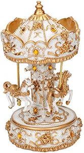 Elanze Designs Gilded Gold Tone Horses Musical Carousel 10 inch Rotating Figurine Plays Tune Carousel Waltz