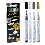 beager Acrylic Paint Pens,0.7mm Gold Silver Black White Permanent Marker Pens Acrylic Markers for Glass,Ceramic,Christmas Cards,Rock Painting DIY Crafts 4Pcs