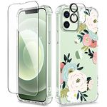 GVIEWIN for iPhone 12 Case and iPhone 12 Pro Case Clear Floral Flexible TPU Shockproof Women Girls Flower Phone Case 6.1"(Abundant Blossom/White)