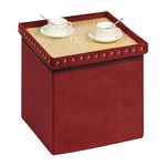 B FSOBEIIALEO Storage Ottoman Cube, Folding Tufted Ottomans with Storage, Coffee Table Top Cover, Toy Box Storage Chest Footrest Stool for Bedroom, Luxury Velvet Fabric Red 15.7 Inches