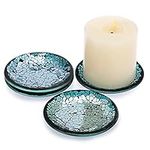 BSTKEY Set of 4 Mosaic Glass Candle Plates, 10cm/ 4 Round Candle Plate Holder, Decorative Pillar Candle Holder Tealight Candle Mat, Cup Plate Coasters (Blue)