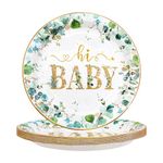 TOPWAYS Baby Shower Decorations 23cm Plates, Eucalyptus Baby Shower Decorations Boy Girls Neutral Baby Party Disposable Paper Plates for Baby Shower Gender Reveal Decoration (Plates 9inch 24pcs)