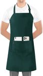 Utopia Kitchen Adjustable Bib Apron (2-Pack) Water Oil Resistant Chef Cooking Kitchen Aprons with Pockets for Men Women (Green)