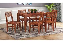 DOKRI Solid Sheesham Wood 6 Seater Dining Table Set with Six Chair for Living Room Wooden Dining Room Sets for Home Kitchen Modern Dining Room Furniture (Teak Brown Finish)