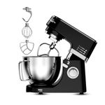 INALSA Stand Mixer 1200W|Pure Copper Motor|5.3L SS Bowl With Splash Guard|Metal Gears for Extra Durability|Accessories Included|Dishwasher Safe|Baking,Cake Mixer,Kneading-Kratos Plus (Black)