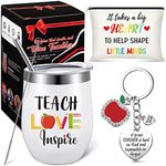 Geiserailie Teacher Appreciation Gift Sets Teacher Wine Tumbler Teacher Keychain Makeup Bags with Box, White