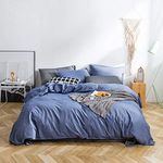 SUSYBAO Mineral Blue Duvet Cover Queen 100% Washed Cotton Jean Blue Duvet Cover 3 Pieces Set 1 Demin Blue Duvet Cover with Zipper Ties 2 Pillowcases Farmhouse Soft Chambray Blue Bedding Set Durable