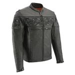 Milwaukee Leather MLM1501 Men's Black 'Cool-Tec' Leather Crossover Scooter Jacket with Reflective Skulls - 4X-Large