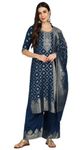 Jayri Women's Woolen Unstitched Kurta & Palazzo Zari Design Suit Material with Shawl/Stole for Winter (Navy)