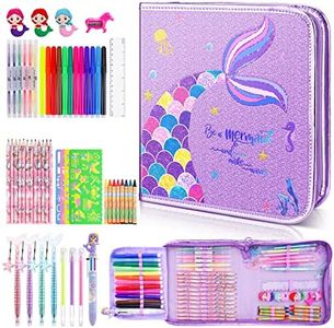 Fruit Scented Markers Set 56 Pcs with Glitter Mermaid Pencil Case & Stationery, Art Supplies for Kids Ages 4-6-8, Art Coloring Kits Box, Gifts Toy for Girls Age 5,7,Gel Pen,Pencil&Crayon Drawing Stuff