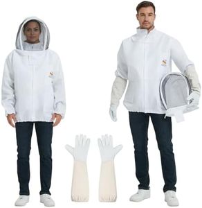 bee keeper jacket- bee suits for sting proof for Men Women bee hat and veil- Professional Bee Jacket with Beekeeping sheepskin Gloves (L)