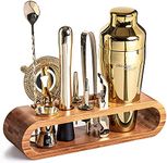 Mixology Bartender Kit: 10-Piece Gold Bar Set Cocktail Shaker Set with Stylish Bamboo Stand | Perfect Home Bartending Kit with Gold Bar Tools and Martini Shaker for Foolproof Drink Mixing