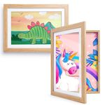 Kromapolis 2 Pack Kids Art Frame, 8.5x11 Front Opening Artwork Display Frames with Storage Holds up to 150 Paintings, A4 Picture Frame Changeable for Children's Art Projects, Drawings, Photos (Wooden)