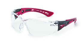 Bolle Safety 41080 Rush+ Safety Glasses, Black & Red Frame, Clear Lenses