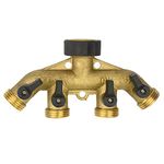 Brass Fittings 4 Way Male Connector With Individual On/Off Valves Garden Tap Hose Adapter