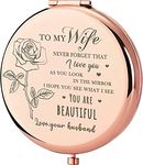 Lewis Gift for Wife - Beautiful Wife Gift Alloy Steel Rose Gold Compact Round Palm Fitting Mirror, Birthday Gifts for Women, Wedding Anniversary, Valentines Day, Mothers Day, Framed, Tabletop Mount