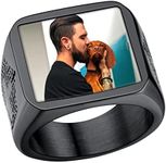 U7 Women Customized Memorial Picture & Text Engraved Ring Stainless Steel Black Metal Plated Vintage Cross Shield Signet Ring, Size 11