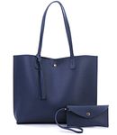 Minimalist Clean Cut Pebbled Faux Leather Tote Womens Shoulder Handbag, Navy, Medium