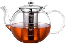 Zpose Glass Teapot, 1200ml Tea Pot with Removable Loose Tea Infuser, Clear Borosilicate Teapot with Scale Line, Glass Tea Pot Set for Loose Leaf Tea and Blooming Tea, Gift Box for Tea Maker