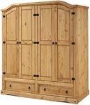 Corona 4 Door 2 Drawer Wardrobe Solid Pine Storage Bedroom Furniture