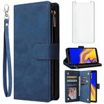 Asuwish Compatible with Samsung Galaxy J4 Plus Wallet Case and Tempered Glass Screen Protector Leather Flip Cover Card Holder Cell Phone Cases for Glaxay J4 Prime Gaxaly J4 Core J4+ 2018 Women Blue