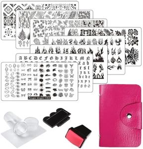 FingerAngel 13pcs Stamping Nail Art Plates set 8 Stamping Plates with 2Stamper 2Scraper 1storage bag Nails Art Stamping Plate Scraper Stamper Set Leaves Flowers Animal Nail plate Template Image Plate